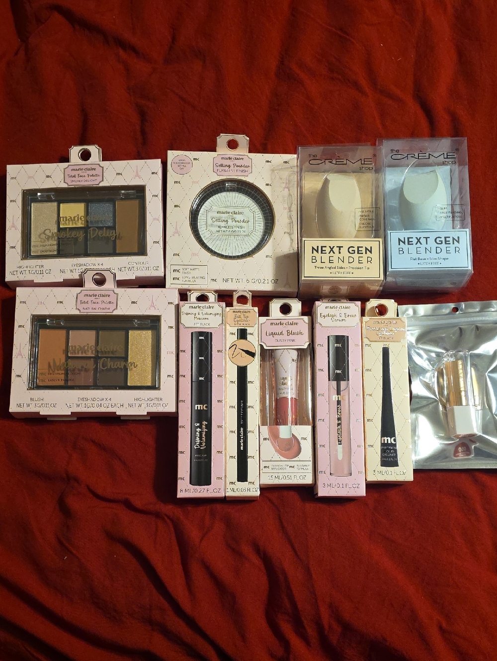 Marie Claire Makeup Lot with The CREME Shop Sponges &  Flower Lipstick #050